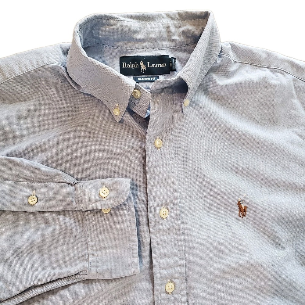 Vintage Ralph Lauren Custom Fit 16.5 32-33 Oxford Button Down Shirt Flesh Pony